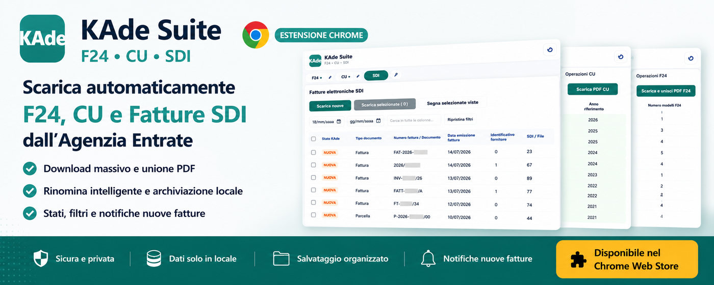 KAde Suite per scaricare F24, CU e fatture SDI dall'Agenzia delle Entrate
